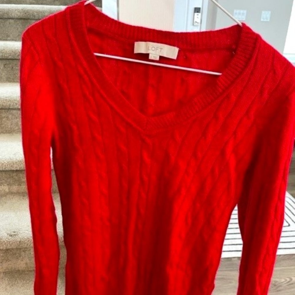 Loft Red Cable Knit Sweater